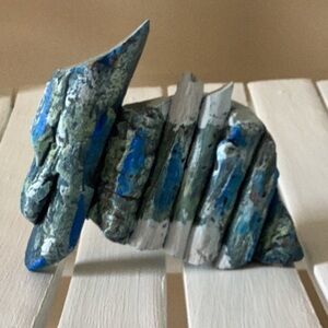 HANDMADE Wood Fish Sculpture Beach Small Blue and Teal Free Standing or Wall